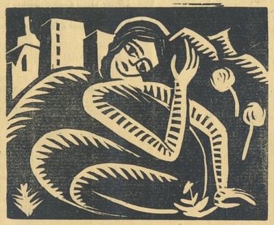 Georg Schrimpf - Kauernde Frau - Holzschnitt 1917