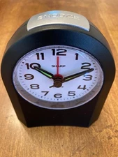 Small Battery Operated Analog Alarm Clock Silent No Ticking, Lighted on Demand