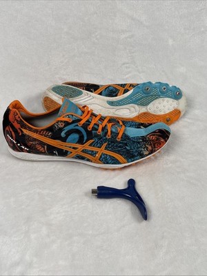 ASICS Gun Lap Men s Track Shoes Cleats 10.5 Blue Orange With Tool Run Barefoot