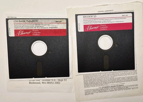Microsoft MS-DOS 3.3 Phoenix Slim Version 720k Floppy w/GW BASIC Vintage 1988 - Picture 3 of 5