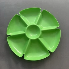 Vegetable Or Fruit and Dip Tray, Hard Plastic Green 6 Sections And Center