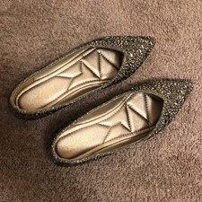 Women s Silver Glitter Pointed Toe Slip-On Ballet Flats Synthetic US 7