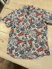 IZOD Saltwater Shirt Mens Medium Hawaiian Floral Button-Down Cotton Short Sleeve
