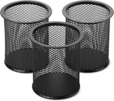 3pcs Metal Mesh Pencil Cup Holder Black Organizer Desk Pen Cups