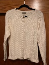 L.L.Bean Women  s Fisherman Cable Knit Cardigan Sweater Size XL Reg.