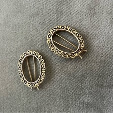 Vintage Gold Tone Filigree Oval Hair Barrettes