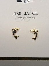 New 14K Solid Yellow Gold Delicate Dolphin Stud Earrings 10MM X 7MM