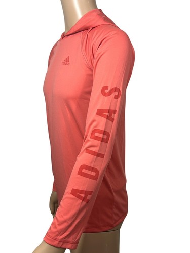 Adidas Unisex Big Kids Long Sleeve Hooded Sun Guard T-Shirt L 14/16 Salmon Pink - Picture 4 of 14
