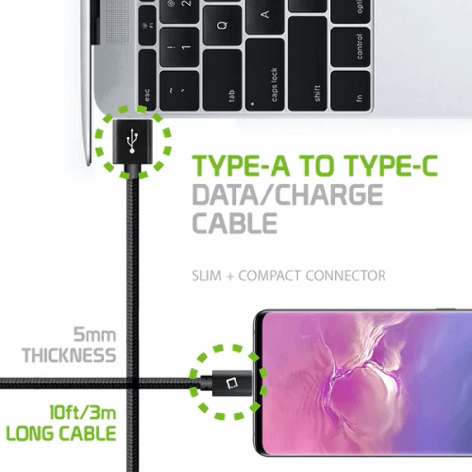 CELLET 10ft Type-C Heavy Duty Braided Charging USB Data Cable BLACK - Image 2 of 4