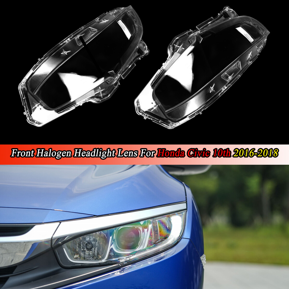 2x Front Headlight Lens Cover For 2016-2018 Honda Civic Clear LampShade Cap