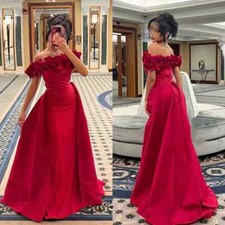 Elegant Off shoulder Prom Gown Formal Occassion Fold Charmeuse Evening Dresses