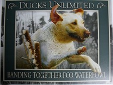 Vintage Replica Tin Metal Sign Duck Unlimited yellow Lab dog Decoy hunting 2188
