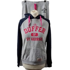 Duffer Of St George Womens 2 Piece Tracksuit Hoodie And Bottoms UK 10 Grey Navy
