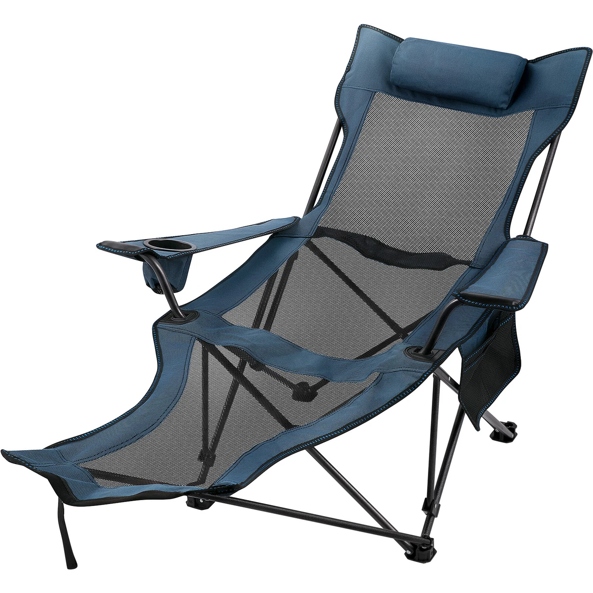 VEVOR Portable Camping Chair Folding Reclining Lounge Chair With Footrest Blue
