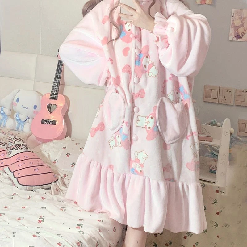 Robes My Melody Pajamas Winter Flannel Warm Robes Sleepwear
