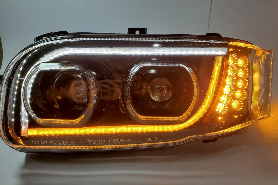 Par de faros LED con doble función LED Halo DLR para Peterbilt 388/389/567 Foto 2 de 4