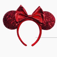 Disney Parks Pirate Disneyland Red Sequin Bow Mickey Minnie Ears Headband