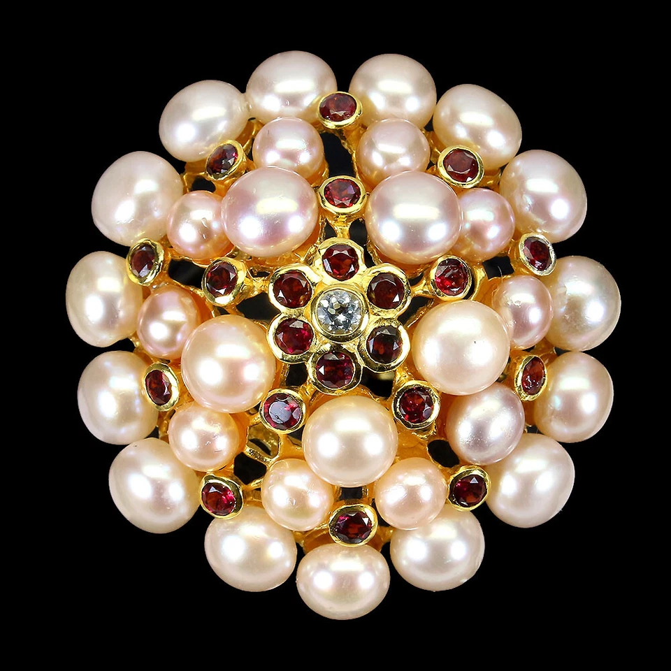 Anillo de plata de ley 925 perla topacio rodolita piedras preciosas naturales joyería talla 7 Foto 2 de 4