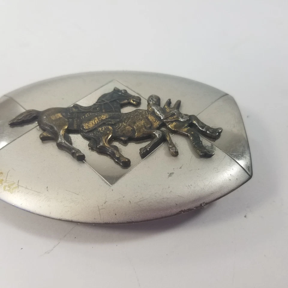 Hebilla de cinturón de plata níquel de colección Big Bucking Bronco Rodeo Caballo Paseo Foto 3 de 4
