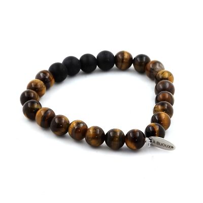Armband Perlen Tigerauge + Onyx schwarz matt 8 mm. Made in France.