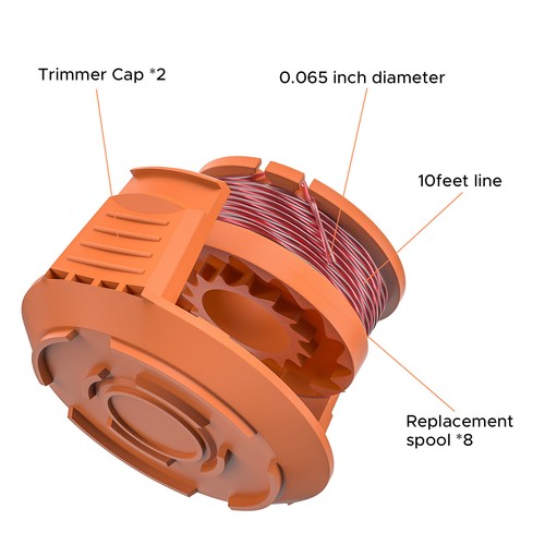 Línea de carrete de cuerda de repuesto para WORX WA0010 8 piezas + tapa de 2 piezas para recortadora/bordeadora - Imagen 3 de 6