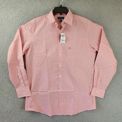 Club Room Regular Fit Check Dress Shirt Men's M Red White Pincheck Long Sleeve~
