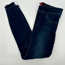 Spanx Ankle Jeans Womens M Blue Denim Distressed Raw Hem High Waisted Skinny Leg