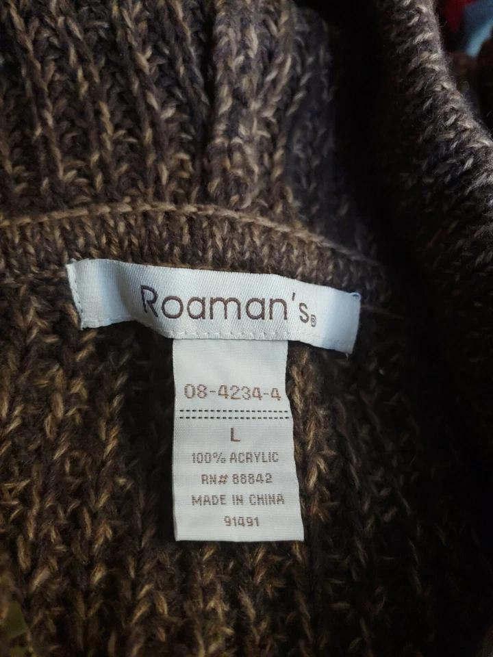Женский свитер Roamon L кардиган на молнии коричневый рукав 3/4 карманы с капюшоном - Изображение 3 из 4