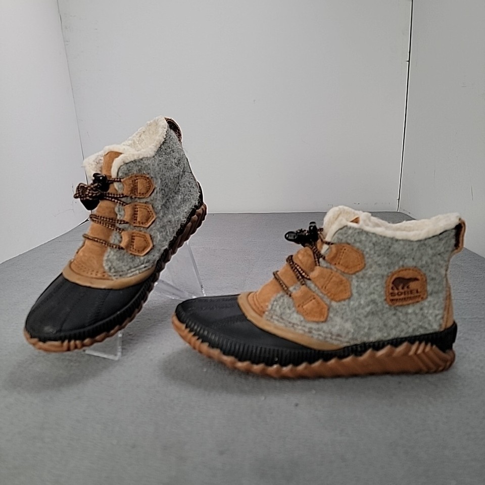 Sorel Out N About Plus Ankle Duck Boots Sz 4 Wool 1876841052 Gray Tan