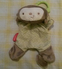 EUC Fisher Price Brown/Green Hanging Monkey Plush Security/Lovey Rattle 9"