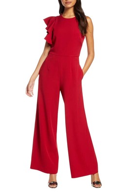 Julia Jordon Women's Hunter Crepe Ruffle Shoulder Jumpsuit