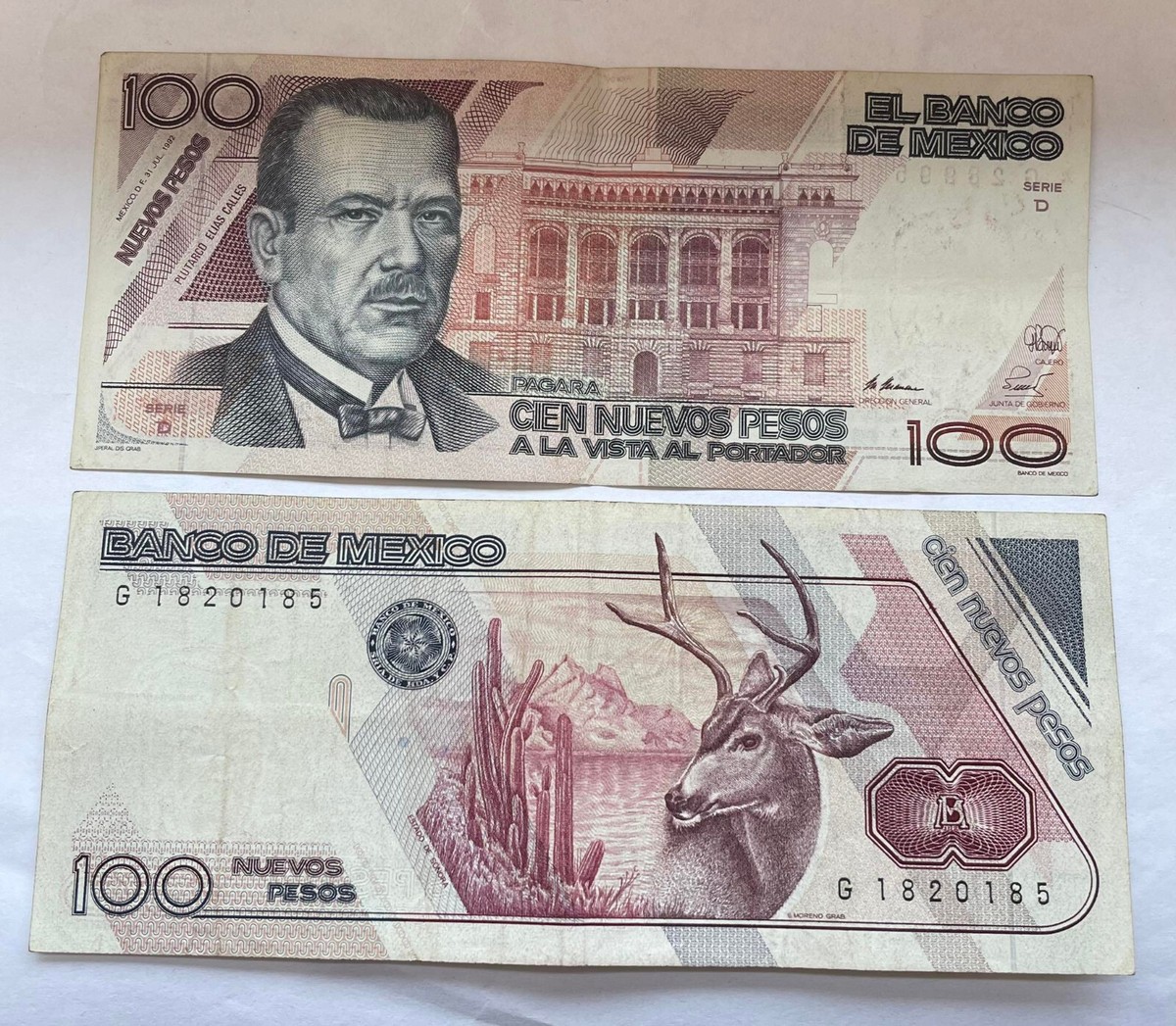 Mexico 100 Nuevos Pesos, 1992 Plutarco ELIAS CALLES Banknote used