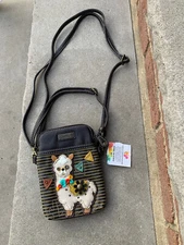 NEW CHALA LLAMA OLIVE BLACK STRIPE CELL PHONE CROSSBODY PURSE ADJUSTABLE STRAP