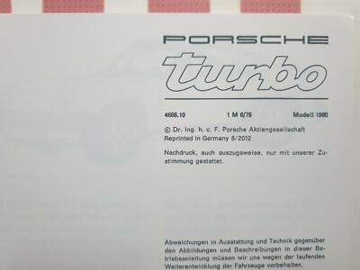 Operating Manual Handbook & Service Book Porsche 911 Turbo 930