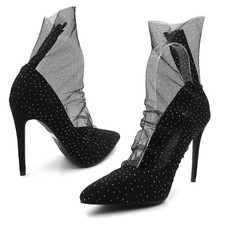 Glaze Women Mesh and Rhinestone Stiletto Pump Pointed Toe 4 inch Heel
