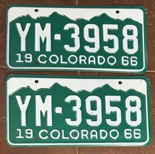 Colorado 1966 EAGLE COUNTY License Plate PAIR # YM-3958