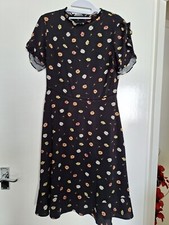 Oasis Black Floral High Neck Tea Dress - 10