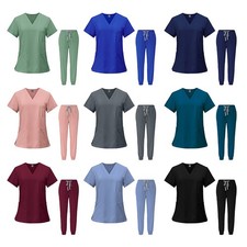 Women's Medical Scrub Set - V-Neck Top Stretchy Joggers