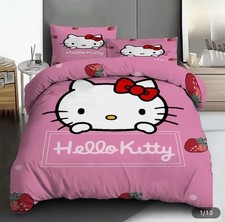 Hello Kitty Bedding Set Coral Sanrio Kawaii New Queen Duvet Cover 2 Pillowcases
