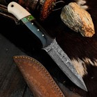 8.8" EDC Hunting Damascus Knife Handmade Full Tang Resin Handle Leather Sheath — photo 6