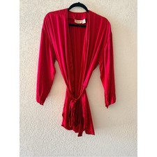 VICTORIA'S SECRET Vintage 100 Silk Red Satin Long Sleeve Tie Waist Robe Sz O/S