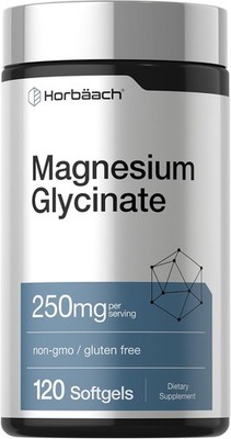 Magnesium Glycinate Capsules 250 mg | 120 Softgels | Non-GMO | by Horbaach