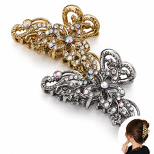 2 Pcs Baroque Crystal Hair Claws Hollow Out Design, Rhinestone Hair Clip