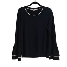 Boden Navy Blue Bell Sleeve Sweater with Contrast Trim Women's US 14