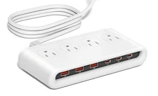 Power Strip with USB C 35W, 10-in-1 Charging Station, 5FT Flat Plug Ext. Cord