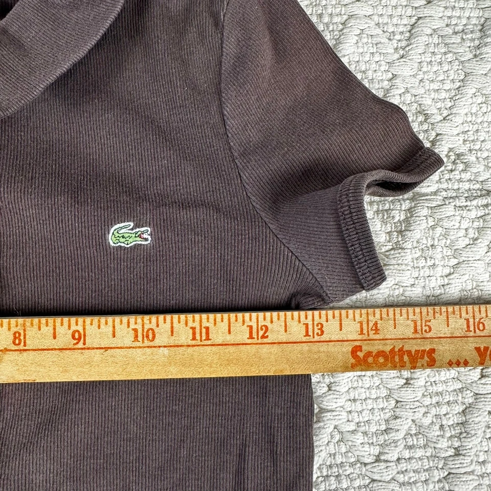 Lacoste 儿童棕色罗纹短袖 Polo 连衣裙鳄鱼标志 36 码 — 第 4/4 张图片