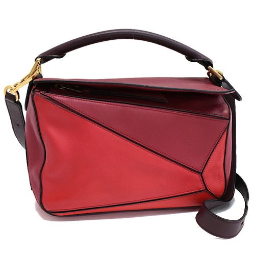 LOEWE Puzzle Small Shoulder Bag 322.30.S21 Crossbody Bag Red Leather Purse T01X