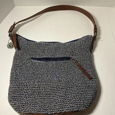 The Sak Blue and White Woven Hobo Bag Boho