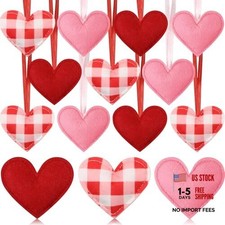 12 Pcs Valentine's Day Felt Heart Ornaments Hanging Pink and Red Elegant Style