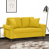 2-Sitzer Sofa Samt Gelb 120 Cm Mit Zierkissen